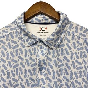 Johnston & Murphy Polo Men L White Blue Pineapple XC4 Performance Button Down